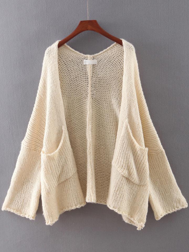 Shein Beige Long Sleeve Pocket Cardigan