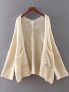 Shein Beige Long Sleeve Pocket Cardigan