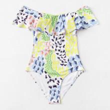 Shein Plus Mixed Print Flounce Swimsuit