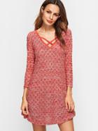 Shein Red Criss Cross Front V Neck Textured Dress