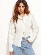 Shein White Drop Shoulder Tie Trim Shirt