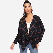 Shein Grid Print Waterfall Collar Coat