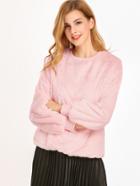 Shein Pink Drop Shoulder Fluffy Fleece Sweatshirt