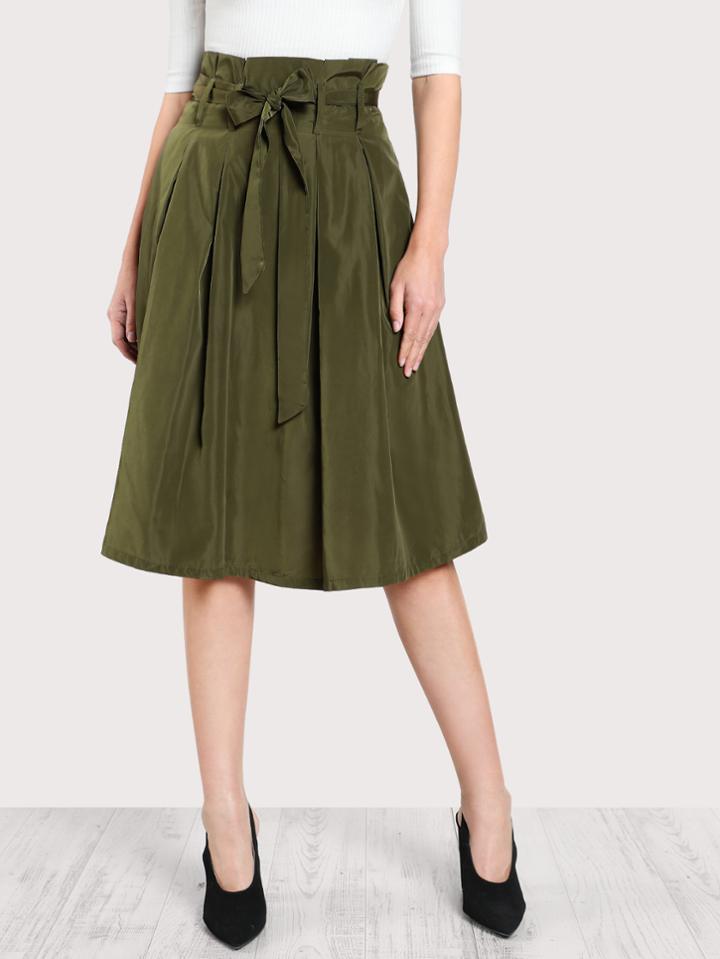 Shein Bow Tie Waist Box Pleated Skirt