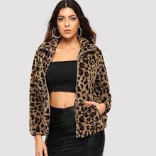 Shein Cheetah Print Zip-up Teddy Coat