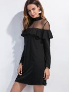 Shein High Neck Mesh Insert Frill Trim Dress