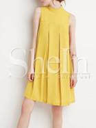 Shein Yellow Sleeveless High Neck Pleated Dress