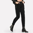 Shein Fringe Patched Trim Skinny Jeans Without Belt