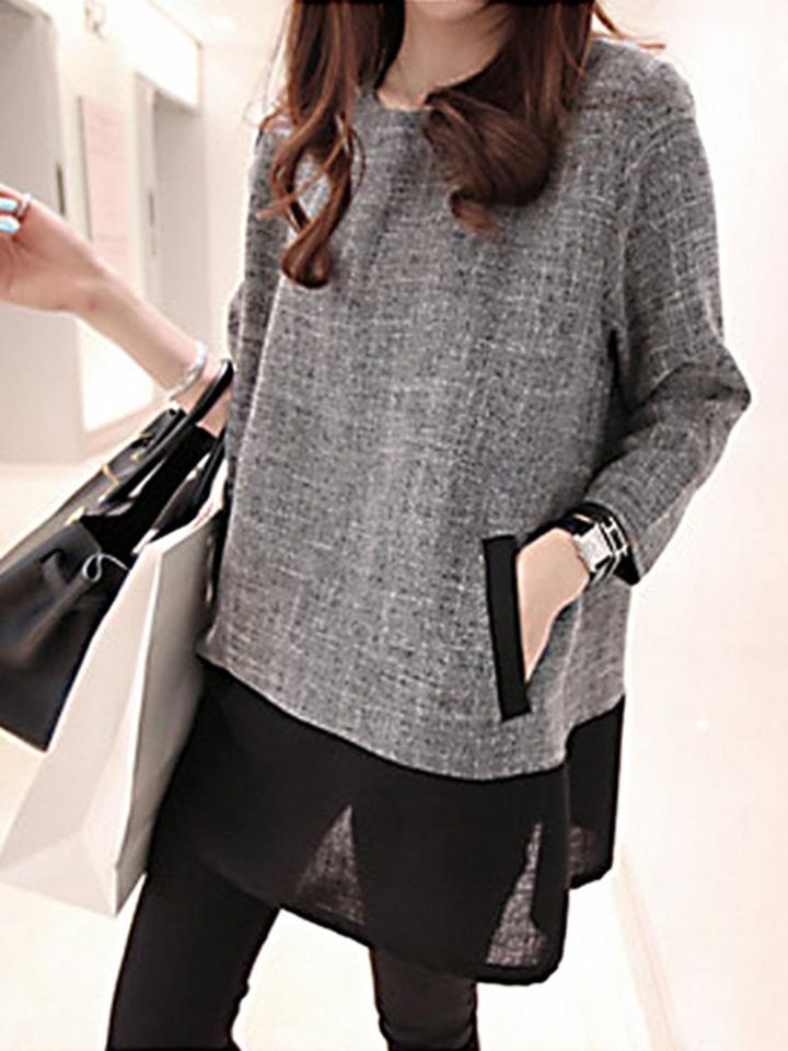 Shein Grey Crew Neck Contrast Hem Dress