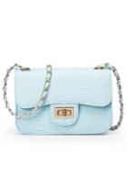 Shein Faux Crocodile Embossed Leather Turnlock Flap Bag - Baby Blue