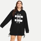 Shein Plus Lace Up Letter Print Hooded Dress