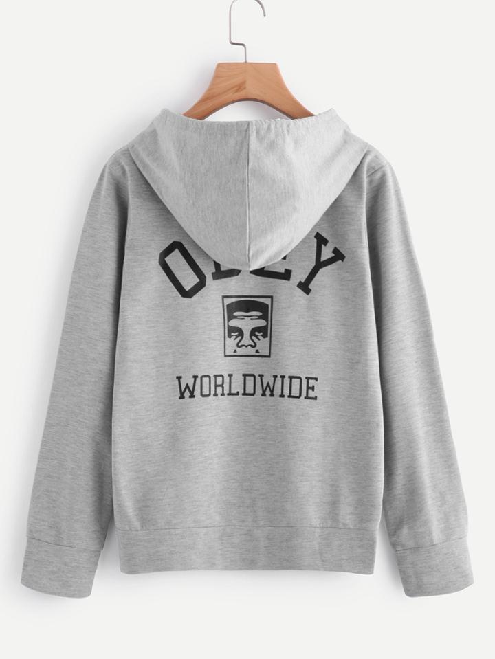 Shein Graphic Print Kangaroo Pocket Hoodie
