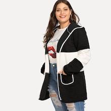 Shein Plus Contrast Trim Two Tone Hooded Coat