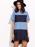 Shein Color Block Drop Waist Dip Hem Denim Dress