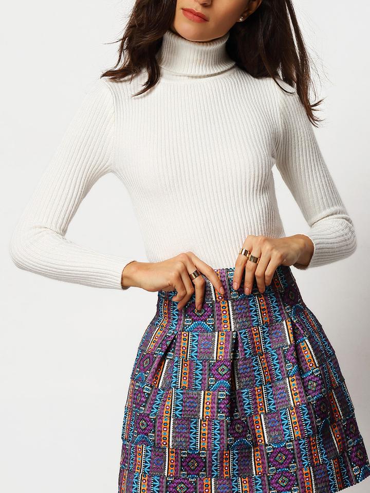 Shein White High Neck Skinny Knitwear