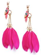 Shein Hot Pink Enamel Parrot Fake Feather Drop Earrings