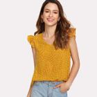 Shein Ruffle Armhole Tie Back Polka Dot Top