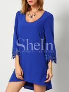 Shein Blue Scoop Neck With Lace Dress