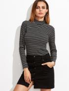Shein Black Pinstripes High Neck Ribbed T-shirt