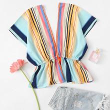 Shein Deep V Neckline Striped Top