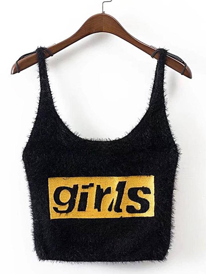 Shein Graphic Print Faux Fur Cami Top