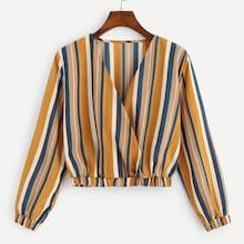 Shein Surplice Front Striped Tee