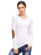 Shein White Long Sleeve Elbow Patch T-shirt