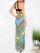 Shein Multicolor Print Halter Neck Cut Out Back Maxi Dress