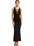 Shein Plunging Neckline Eyelet Lace Up Ribbed Dress