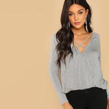 Shein Crisscross V Neck Marled Tee