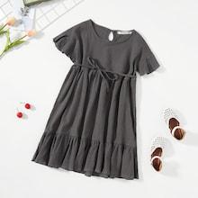Shein Girls Solid Ruffle Trim Dress