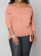 Shein Orange Off The Shoulder Knotted Plus Top