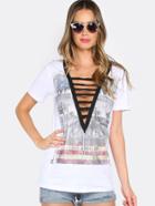 Shein Plunge Ladder Cut Out Neckline Graphic Tee
