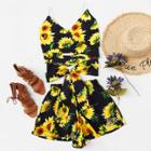 Shein Sunflower Print Cross Knot Cami Top With Shorts