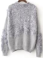Shein Grey Flower Detail Drop Shoulder Mohair Sweater