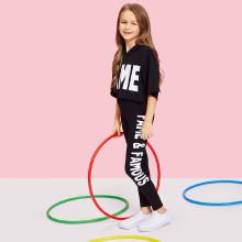 Shein Girls Letter Print Hooded Top & Pants Set