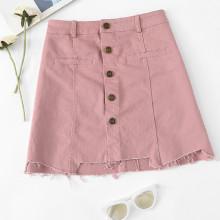 Shein Button Raw Hem Denim Skirt