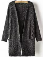 Shein Black Long Sleeve Pockets Cable Knit Sweater Coat