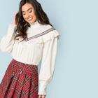 Shein Tie Neck Contrast Striped Ruffle Top