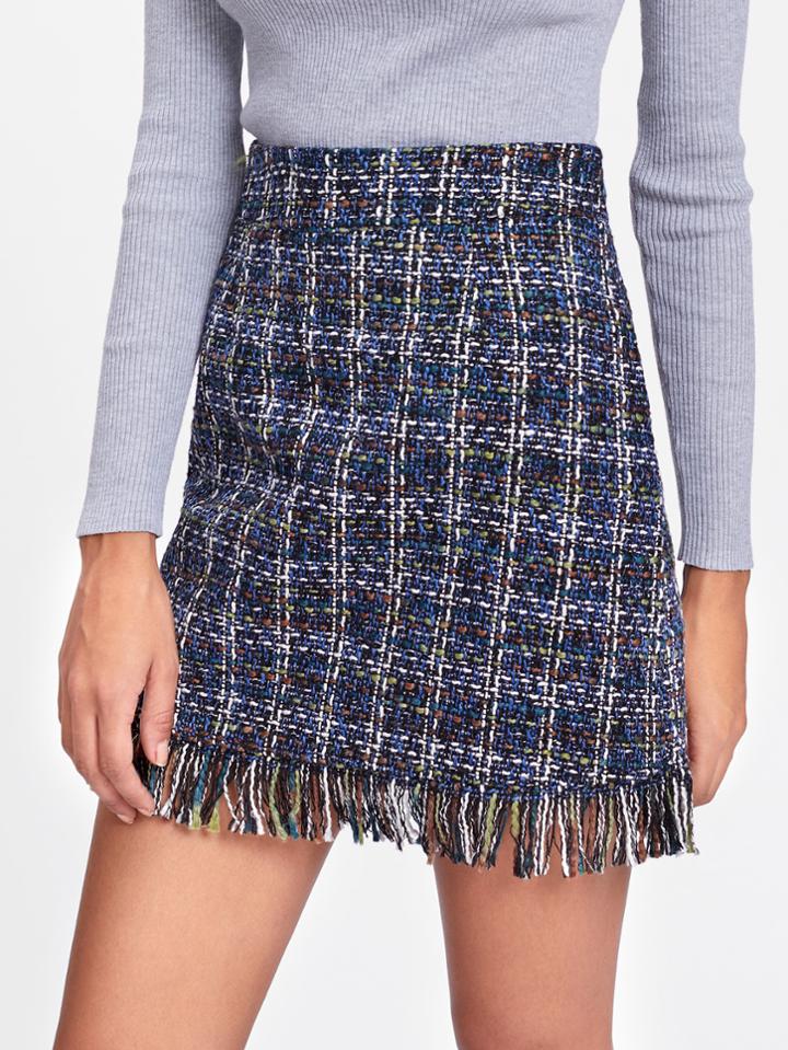 Shein Fringe Hem Side Zip Skirt