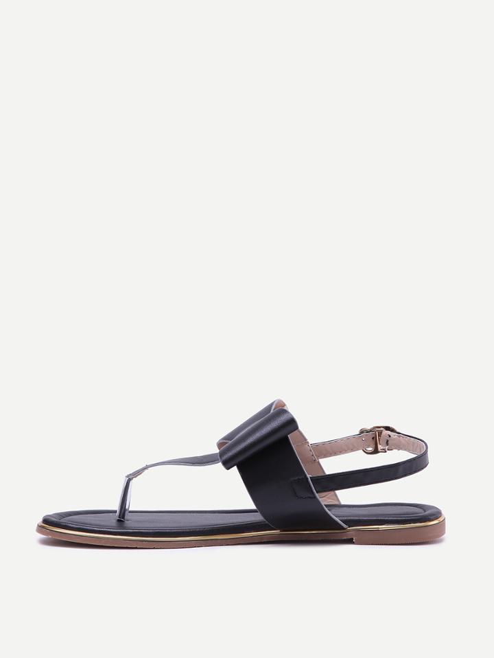 Shein Black Bow Tie Thong Sandals