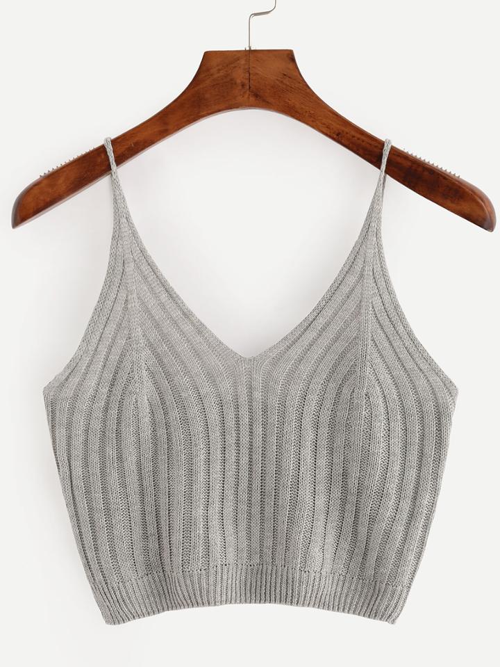 Shein Grey Ribbed Knit Crop Cami Top