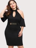 Shein Keyhole Front Open Shoulder Metal Embellished Dress
