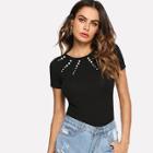 Shein Pearl Beading Fitted T-shirt