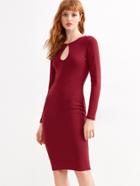 Shein Burgundy Keyhole Front Ribbed Pencil Dress