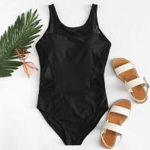 Shein Mesh Panel Cutout Back Swimsuit