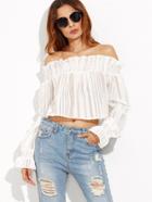 Shein White Off The Shoulder Hollow Out Ruffle Top