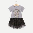 Shein Girls Letter Print Tee With Mesh Skirt