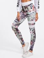 Shein Floral Print Striped Skinny Leggings