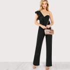 Shein Ruffle Accent Single Shoulder Bustier Jumpsuit